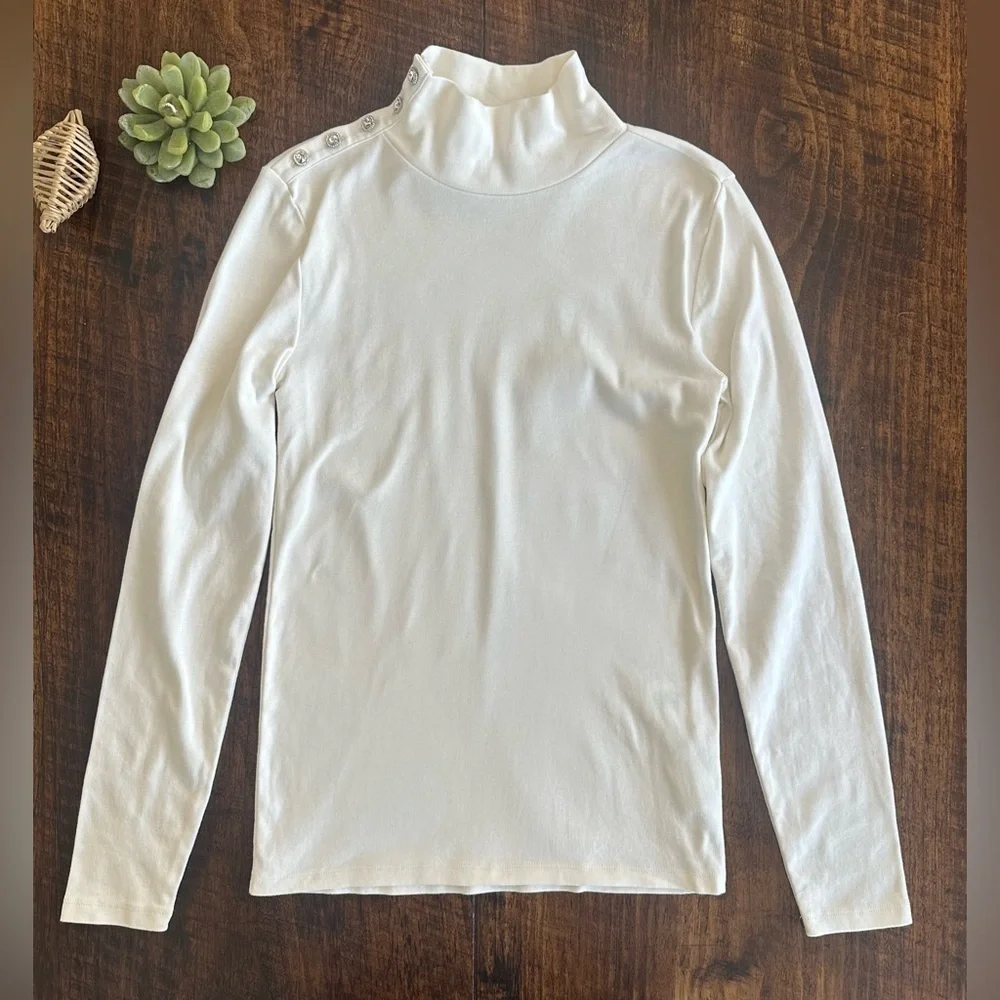 J. Crew | Perfect-fit Ivory Turtleneck with Rhinestone Buttons